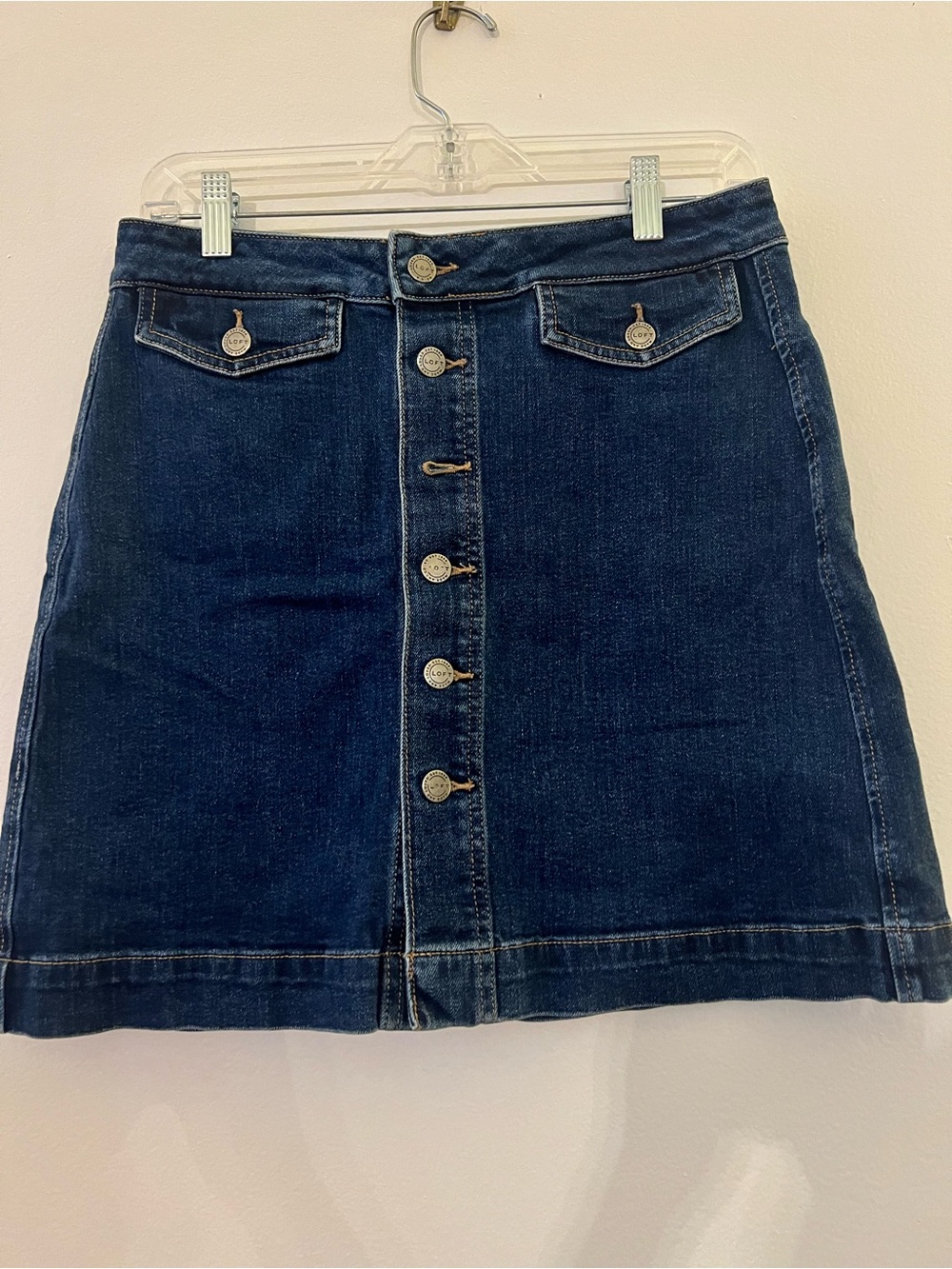 LOFT Dark Blue Button-Front Denim Mini Skirt